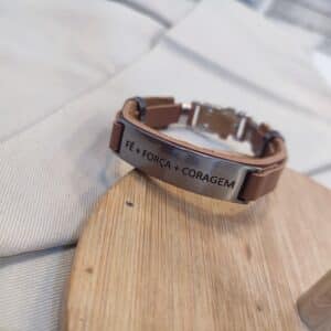 Pulseira Masculino Courino Sintético Fé Força Coragem