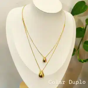 Colar Duplo com Pingente Gota Dourado – LI