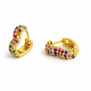 Brinco Argola Cravejada Colorida Banho Dourado | LILLARA