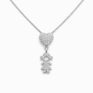 Colar Filha com Coração Cravejado em Microzircônia Banhado a Prata | LILLARA SEMIJOIAScom Pingente Menina em Microzircônia Banhado a Prata | LILLARA SEMIJOIAS