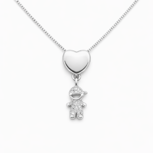 Colar Veneziana Coração com Pingente Menino Cravejado em Microzircônia Banhado a Prata | LILLARA SEMIJOIAS
