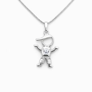 Colar Veneziana Banhado a Prata  Menino Cravejado em Microzircônia Prata | LILLARA SEMIJOIAS