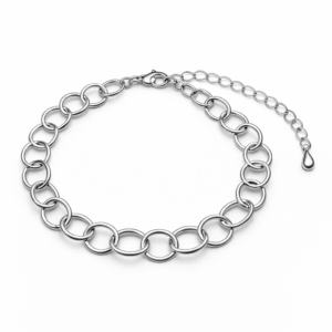 Pulseira feminina elo redondo maxi em banho prateado com extensor e pingente gota — LILLARA SEMIJOIAS