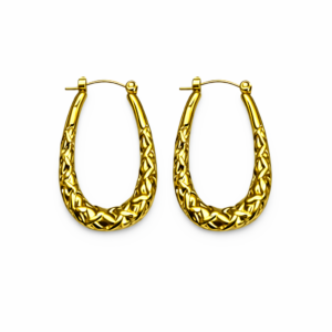 Brinco argola oval texturizada em banho dourado LILLARA SEMIJOIAS