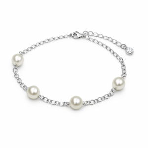 Pulseira com 4 Pérolas Espaçadas e Ponto de Luz no Extensor em Banho Prateado LILLARA SEMIJOIAS