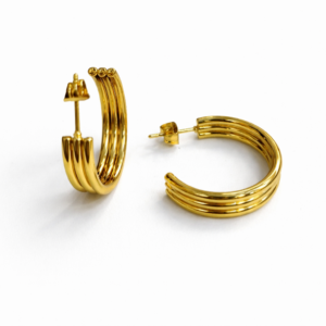 Brinco Argola Ondulada Multicamadas em Aço Cirúrgico  Banho Dourado LILLARA SEMIJOIAS