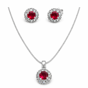 Conjunto Ponto de Luz com Zircônia Vermelha e Microzircônias Cravejadas – Elegância Clássica | LILLARA SEMIJOIAS