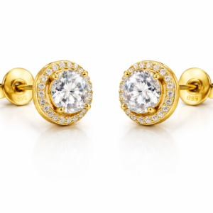 Brinco Ponto de Luz com Zircônia Central e Microzircônias Cravejadas – Banho Dourado