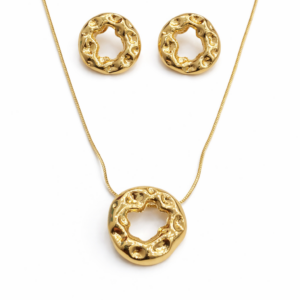 Conjunto Colar e Brinco Orgânico Texturizado – Banho Dourado