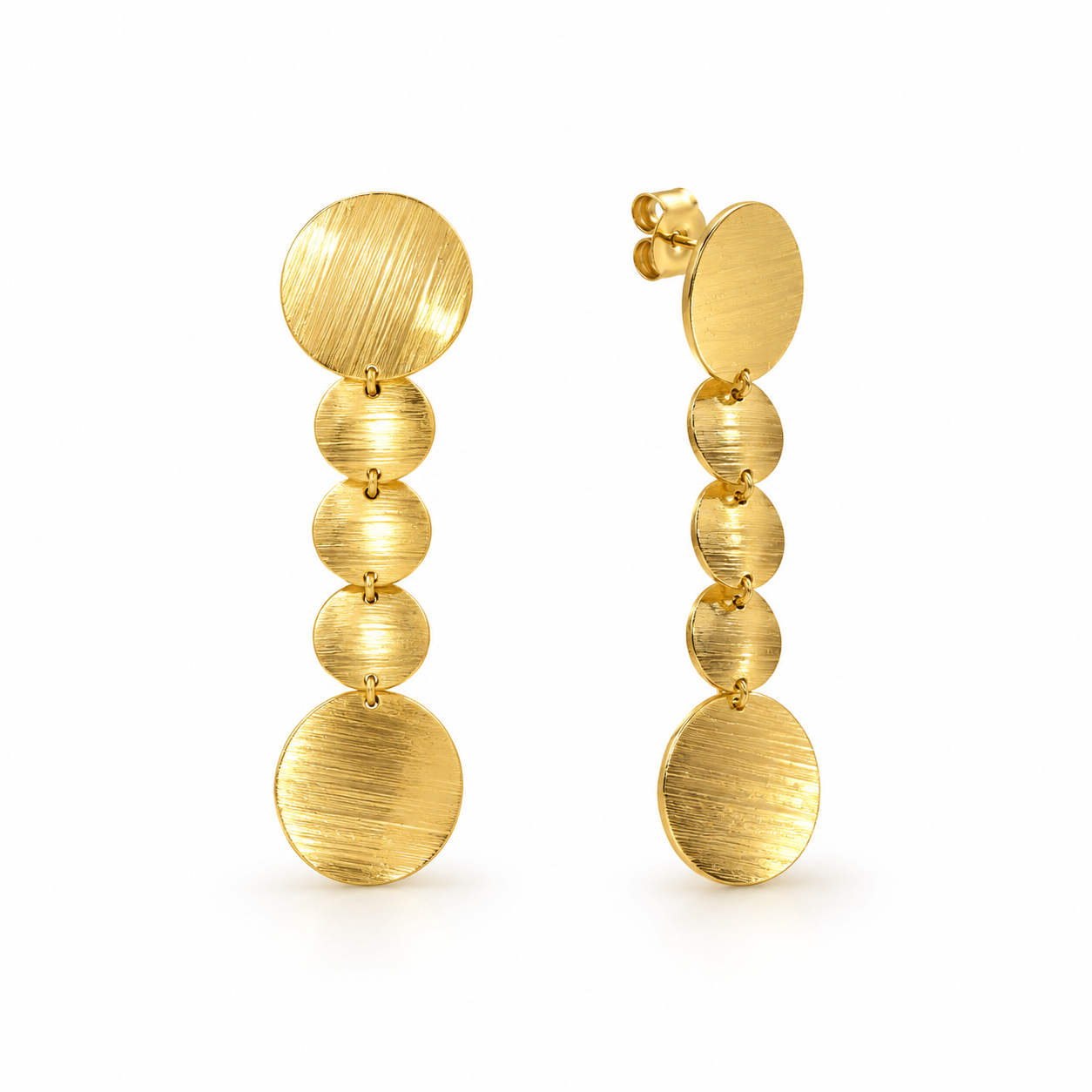 Brinco Pêndulo Dourado com Círculos | LILLARA SEMIJOIAS - Imagem 2