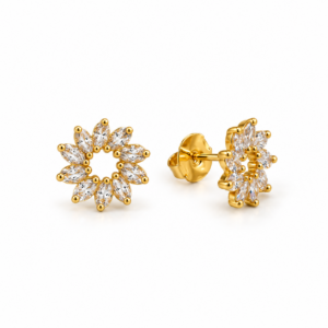 Brinco Flor com Zircônias Navete Dourado | LILLARA