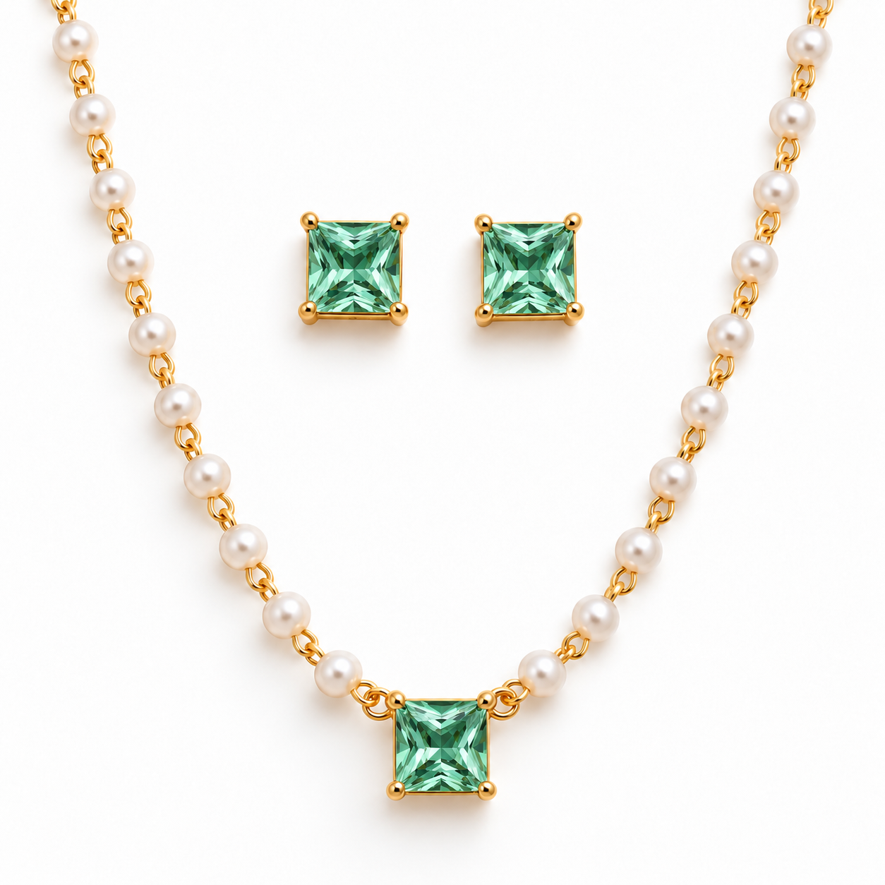 Conjunto Colar de Pérolas com Zircônia Verde | LILLARA - Imagem 2