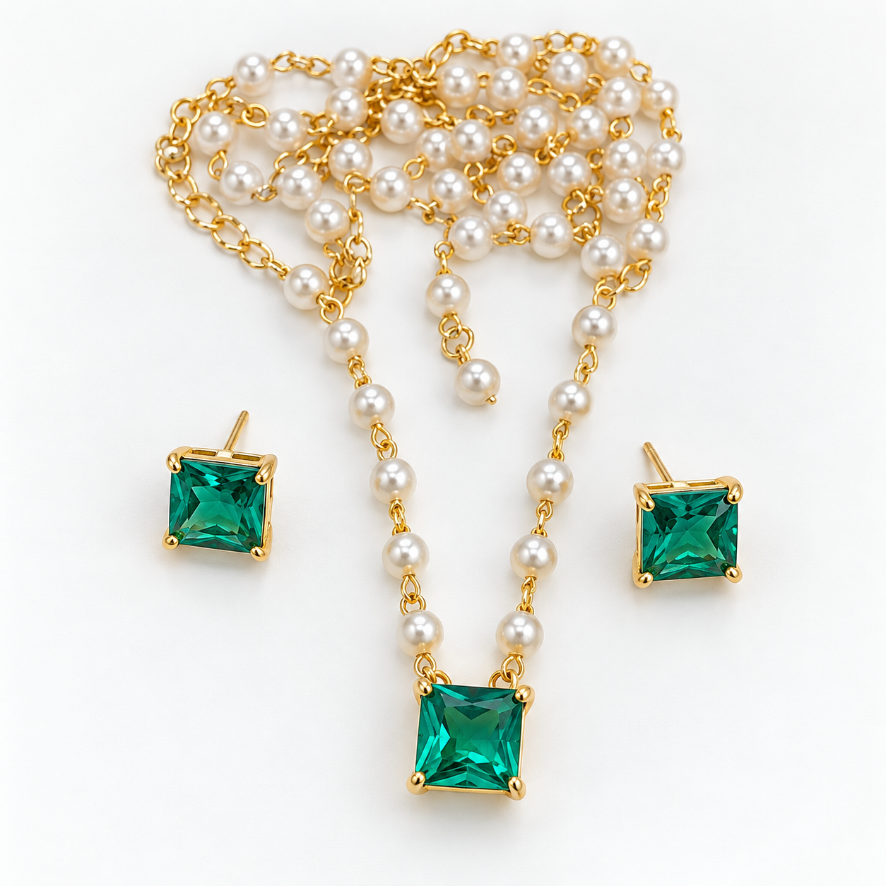 Conjunto Colar de Pérolas com Zircônia Verde | LILLARA - Imagem 3
