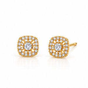 Brinco quadrado dourado com microzircônias transparentes LILLARA Semijoias