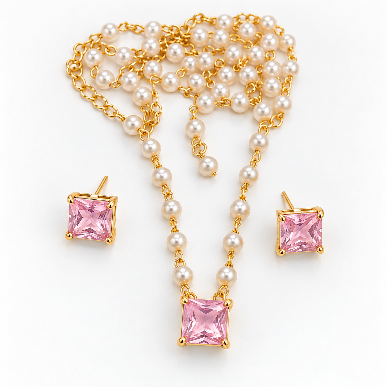 Conjunto Colar de Pérolas com Zircônia Rosa | LILLARA - Imagem 3